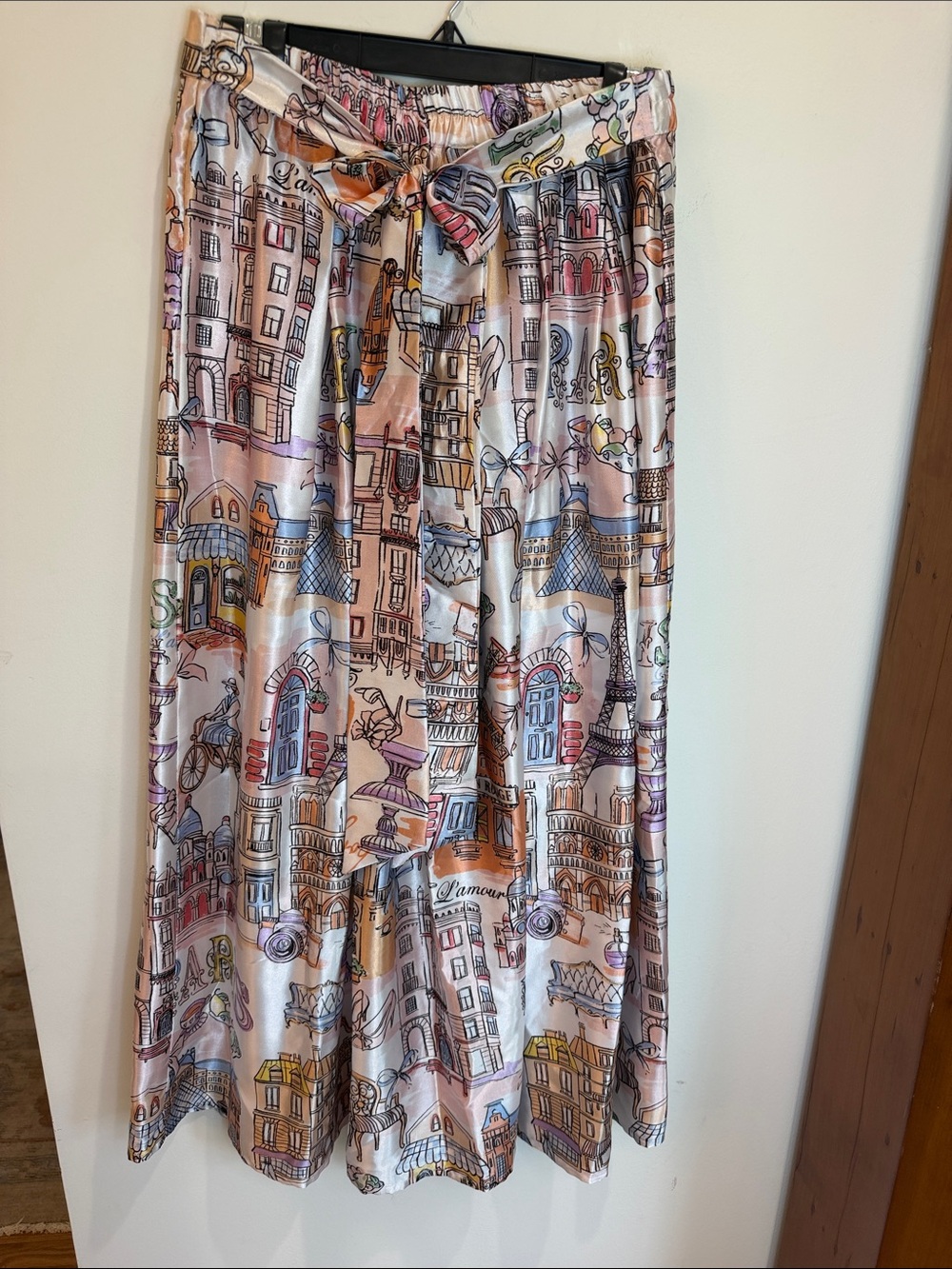 Her Destiny Paris, France Inspired Maxi Skirt on Pink Satin Material, L